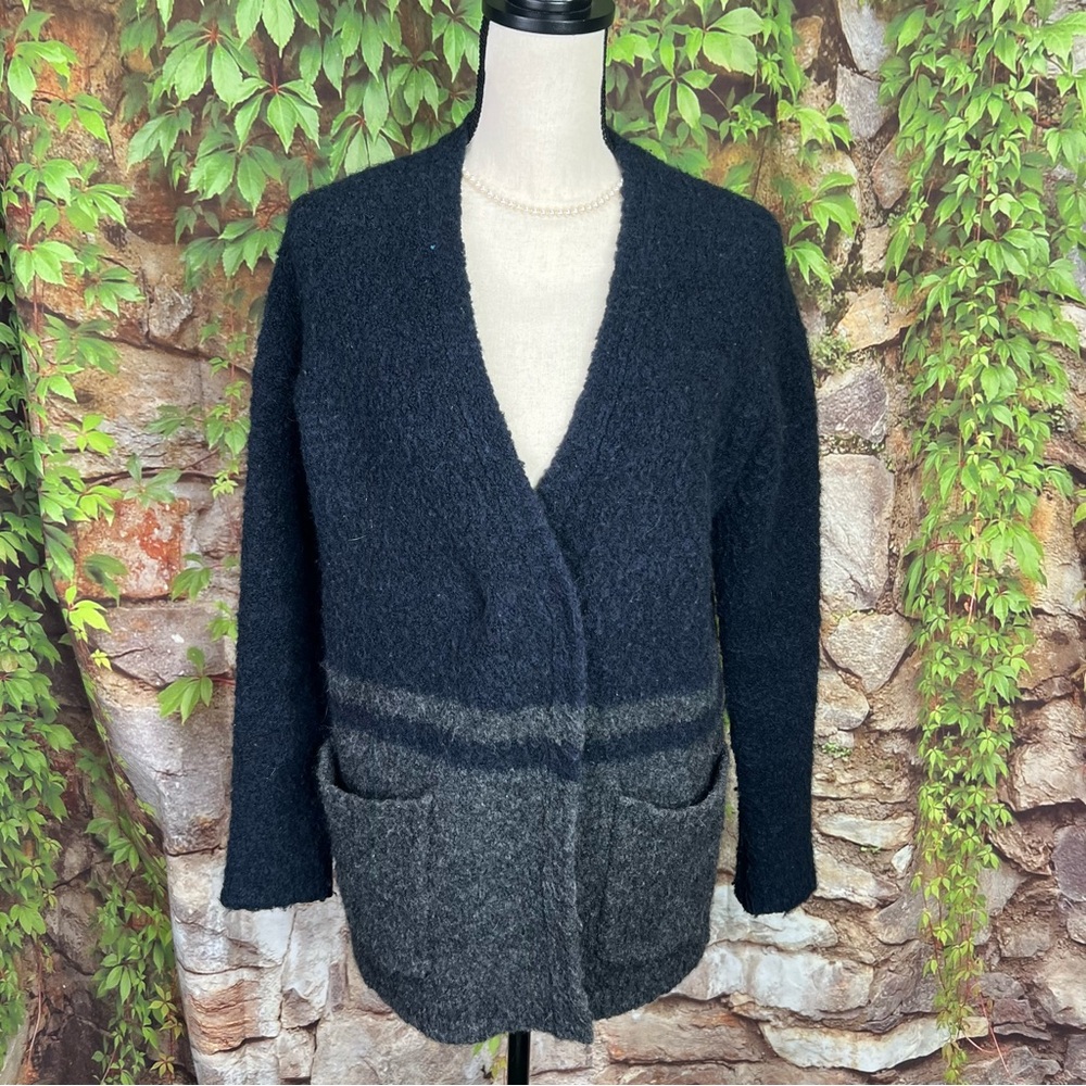 MADEWELL Chunky Gray and Charcoal Double Breasted Wool Blend Cardigan, S - Picture 2 of 9